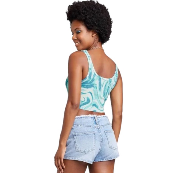 Wild Fable Sz Xs 90s vibe Slim Fit Tiny Crop Tank Top blue white cream swirl NWT - Picture 2 of 9